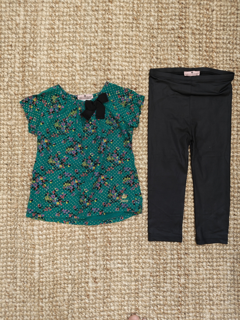 Vintage Juicy Couture Green Floral Top & Black Leggings Kids Matching Set
